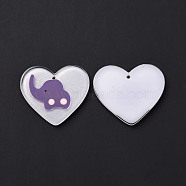 Acrylic Pendants, with Enamel and Glitter Powder, Heart with Elephant Pattern, WhiteSmoke, 26x29.5x2mm, Hole: 1.5mm(FIND-A022-02G)