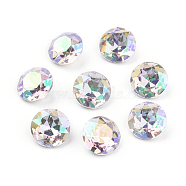 Pointed Back & Back Plated Glass Rhinestone Cabochons, Grade A, Faceted, Flat Round, Luminous Green, 10x5mm(RGLA-J012-10mm-001LG)