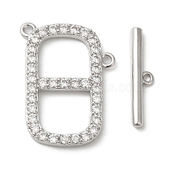 Brass Micro Pave Clear Cubic Zirconia Toggle Clasps, Oval, Platinum, 21mm, Oval: 20x12x2mm, Hole: 1mm, Bar: 16x3.5x2mm, Hole: 1mm(KK-N254-74P)