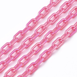 Acrylic Opaque Cable Chains, AB Color, Oval, Hot Pink, 13x8x2mm, 19.68 inch(50cm)/strand(X-PACR-N009-002F)