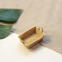 Mini Resin Imitation Rattan Woven Storage Baskets, Miniature Ornaments, Micro Landscape Dollhouse Accessories, Pretending Prop Decorations, Rectangle, Khaki, 44x27x17mm(BOTT-PW0002-142A)