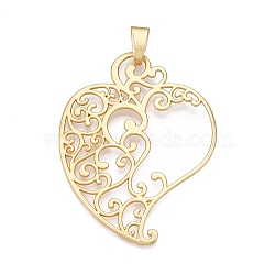 Plating Alloy Big Pendants, Hollow Heart Charms, Lead Free & Nickel Free & Cadmium Free, Golden, 78.5x61.5x2.5mm, Hole: 5x12mm(PALLOY-T090-25G)