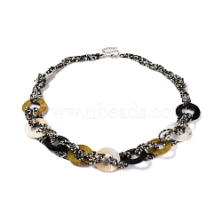 Spray Painted Disc Freshwater Shell & Acrylic Beaed Bib Necklaces, Black, 32.28 inch(82~82.5cm), 40mm(NJEW-S427-02E)