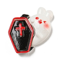 Halloween Theme Opaque Resin Decoden Cabochons, Rabbit with Coffin, Cross, 26x25x6mm(RESI-E055-01F)