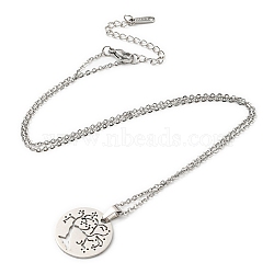 201 Stainless Steel Tree of Life Pendant Necklace with Cable Chains, Stainless Steel Color, 17.83 inch(45.3cm)(NJEW-Q317-12P)