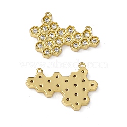 Rack Plating Brass Micro Pave Clear Cubic Zirconia Connector Charms, Long-Lasting Plated, Honeycomb/Hive Links, Real 18K Gold Plated, 16.5x24x2mm, Hole: 1mm(KK-M231-14G)