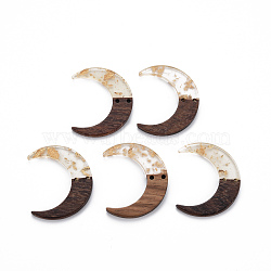 2-Hole Resin & Walnut Wood Buttons, with Glitter Sequins/Paillette, Moon, Clear, 38x31x2~3mm, Hole: 2mm(RESI-S389-080-A01)