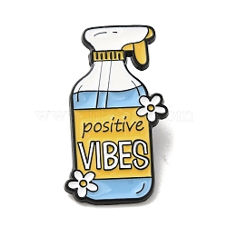 Creative Spray Bottle Shaped Alloy Brooches, Enamel Pins for Clothes Backpack,  Word Positive Vibes, Yellow, 30x18mm(JEWB-I032-09EB-04)