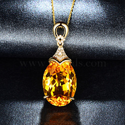 Oval Brass Topaz Moissanite Pendant Necklaces, Golden, 15.75 inch(40cm)(WG6A185-01)