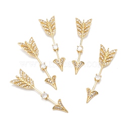 Brass Micro Pave Clear Cubic Zirconia Pendants, Long-Lasting Plated, Arrow, Real 18K Gold Plated, 48x13x4mm, Hole: 1.5mm(ZIRC-P086-24G)