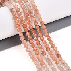 Natural Sunstone Beads Strands, Faceted, Round, 3.5~4x3~3.5mm, Hole: 0.6mm, about 112~113pcs/strand, 15.35~15.55''(39~39.5cm)(G-T141-67)