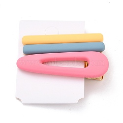 Resin Alligator Hair Clips, with Light Gold Alloy Findings, Rectangle & Teardrop, Hot Pink, 61x7.5x15mm, 3pcs/set(PHAR-C007-01C)