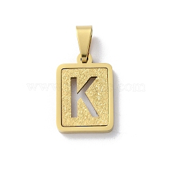 304 Stainless Steel Alphabet Pendants, Real 18K Gold Plated, Rectangle Charm, Letter K, 17.5x12x2mm, Hole: 7.5x3.5mm(STAS-S152-01G-K)