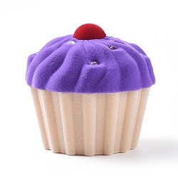 Cup Cake Shape Velvet Jewelry Boxes, Portable Jewelry Box Organizer Storage Case, for Ring Earrings Necklace, Purple, 6x5.8cm(VBOX-L002-A02)