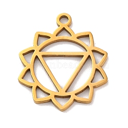 304 Stainless Steel Pendants, Laser Cut, Chakra Charm, Real 18K Gold Plated, Manipura, 19.5x16.5x1mm, Hole: 1.5mm(STAS-M072-01F)