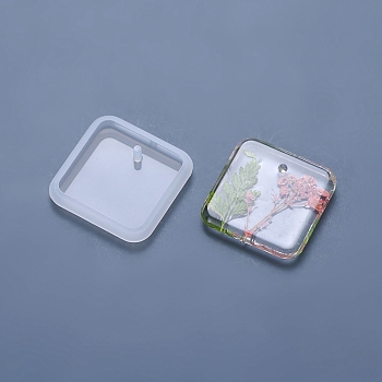 DIY Pendant Silicone Molds, Resin Casting Molds, Clay Craft Mold Tools, Square, White, 42x42x7.5mm, Hole: 3mm