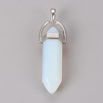 Opalite Pointed Pendants, with Brass Findings, Bullet, Platinum, 40x13x10mm, Hole: 4x5mm