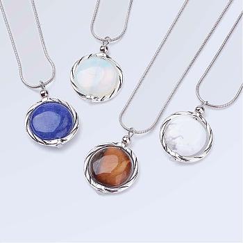 Natural & Synthetic Gemstone Pendant Necklaces, with Alloy Findings and Brass Round Snake Chains, 15.9 inch(40.5cm)