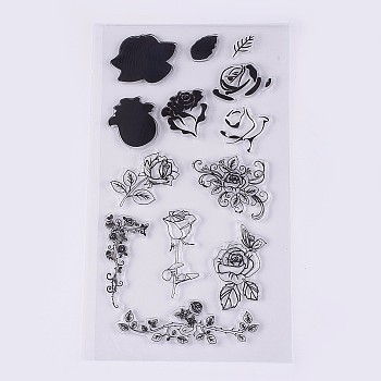 Silicone Stamps, for DIY Scrapbooking, Photo Album Decorative, Cards Making, Flower Theme, Clear, 20~56x11~80mm