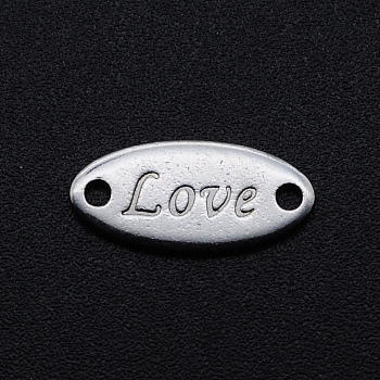 201 Stainless Steel Links connectors, Horse Eye with Word Love, Stainless Steel Color, 15x7x1mm, Hole: 1.4mm