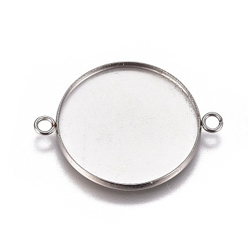 304 Stainless Steel Cabochon Connector Settings, Plain Edge Bezel Cups, Flat Round, Stainless Steel Color, Tray: 25mm, 34x26.8x2mm, Hole: 2.2mm