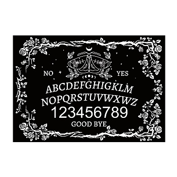 MDF Wooden Hanging Wall Board Decorations, Welcome Sign Plank for DIY Pendant Making, Rectangle with Numbers and Letters, Black, Floral Pattern, 300x210x5mm