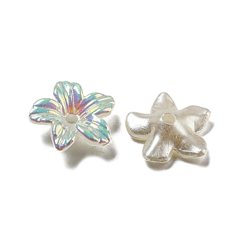 UV Plating Iridescent ABS Plastic Bead Caps, 5-Petal Flower, Colorful, 11.5x11.5x3.5mm, Hole: 1.5mm