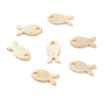 Brass Charms, Fish, Real 24K Gold Plated, 8x4x0.5mm, Hole: 1.2mm