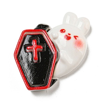 Halloween Theme Opaque Resin Decoden Cabochons, Rabbit with Coffin, Cross, 26x25x6mm