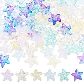 120Pcs 6 Style Transparent Spray Painted Glass Beads, Two Tone, Starfish, Mixed Color, 14x15x6.5mm, Hole: 1mm, 20Pcs/style