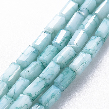 Opaque Baking Painted Crackle Glass Beads Strands, Cuboid, Faceted, Pale Turquoise, 6.5x3.5x3.5mm, Hole: 1mm, about 60pcs/strand, 15.63 inch~15.75 inch(39.7cm~40cm)