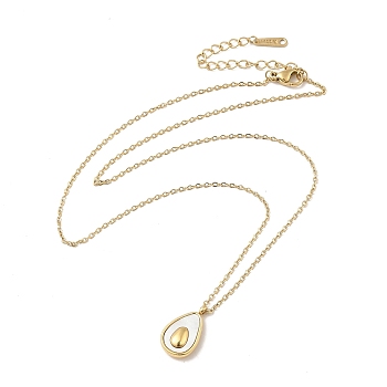 Natural Shell Teardrop Pendant Necklace with 304 Stainless Steel Cable Chains for Women, Real 14K Gold Plated, 16.34 inch(41.5cm)