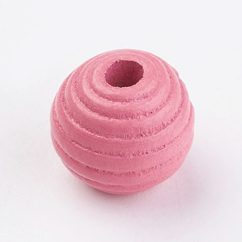 Natural Maple Wood Beehive Beads, Dyed, Round, Hot Pink, 13~14x13mm, Hole: 3~4mm, about 256pcs/200g