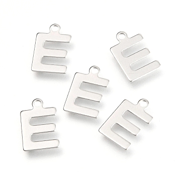 201 Stainless Steel Charms, Alphabet, Letter.E, 12x7.8x0.6mm, Hole: 1.4mm