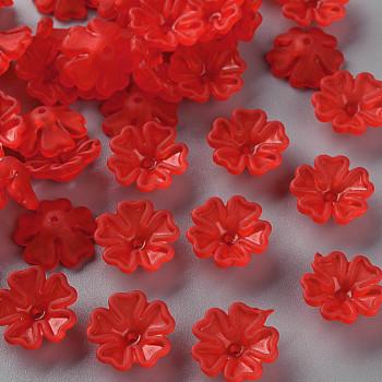 Transparent Frosted Acrylic Bead Caps, 5-Petal, Flower, Red, 16.5x6mm, Hole: 1.6mm, about 959pcs/500g