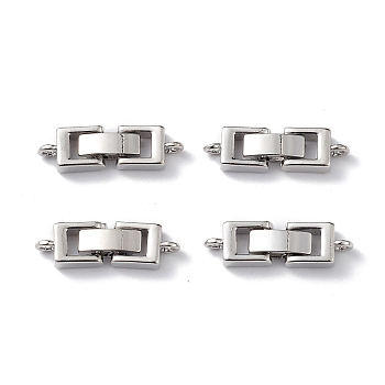 Rack Plating Brass Fold Over Clasps with Loops, for Bracelet Necklace Making, Cadmium Free & Lead Free, Long-Lasting Plated, Platinum, 22x7x4mm, Hole: 1.6mm