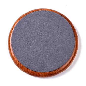 Flat Round Wood Pesentation Jewelry Bracelets Display Tray, Covered with Microfiber, Coin Stone Organizer, Gray, 18.1x2.2cm