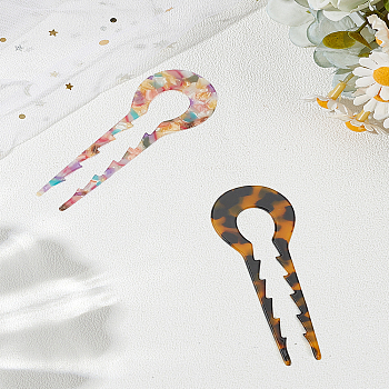 2Pcs 2 Colors U-shaped Cellulose Acetate(Resin) Hair Forks, Vintage Decorative Hair Accessories for Woman Girls, Mixed Color, 130mm, 1pc/style