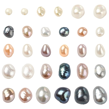 40Pcs 4 Colors Natural Cultured Freshwater Pearl Beads, Two Sides Polished, Mixed Dyed and Undyed, Mixed Color, 6~8x5.5~6.5mm, Hole: 0.6mm, 10pcs/color