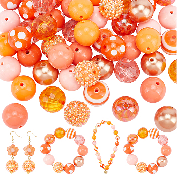 Elite 1 Set Opaque Acrylic Beads Set, Kid Chunky Beads, Round, Dark Orange, 20x19.5~20mm, Hole: 3mm, 50pcs/set
