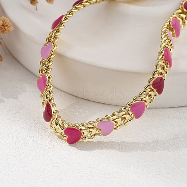 Heart Brass Enamel Link Chain Bracelets for Women(BJEW-B125-04G)-2