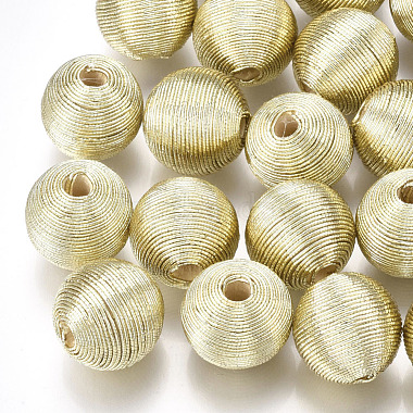 Wood Beads Covered with Polyester Cord Wire(WOVE-S117-14mm-04)-2
