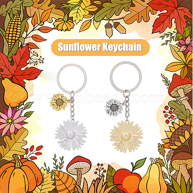 16Pcs 2 Colors Sunflower Alloy Pendant Keychain(KEYC-FH0001-34)-4
