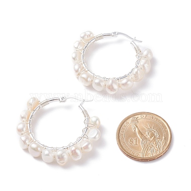 Natural Pearl Wire Wrapped Beaded Hoop Earrings for Women(EJEW-JE04758-02)-3