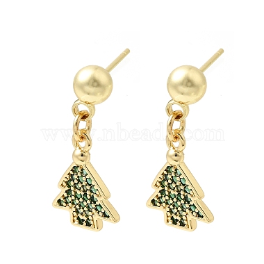 Christmas Brass Micro Pave Cubic Zirconia Dangle Stud Earrings(EJEW-L306-01G-01)-4