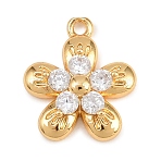 Brass Micro Pave Clear Cubic Zirconia Charms, Flower Charms, Golden, 14x12.5x3.5mm, Hole: 1.2mm(KK-D265-02G)