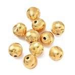 Brass Beads, Textured Round, Rack Plating, Long-Lasting Plated, Cadmium Free & Lead Free, Real 24K Gold Plated, 10mm, Hole: 1.9mm(KK-H532-05E-G)