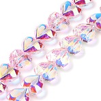 Electroplate Transparent Glass Beads Strands, Heart, Faceted, AB Color Plated, Half Plated, Pink, 15x13x8.5mm, Hole: 1mm, about 50pcs/strand, 23.62 inch(60cm)(X-EGLA-B012-AB09)