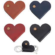 CRASPIRE 4Pcs 4 Colors PU Leather Cord Organizers, Cable Wire Management Wrap, with Iron Snap Button, Heart, Mixed Color, 35x40x3~7.5mm(AJEW-CP0005-01)