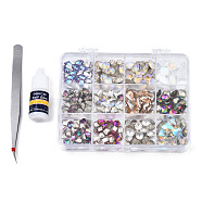 Nail Art Sets, with K9 Glass Cabochons, with Nail Glue and Tweezers, Mixed Shapes, Mixed Color, 135x9.5x5mm(MRMJ-N030-02)